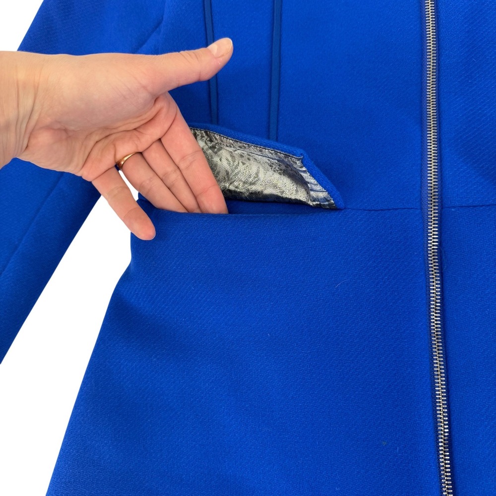 Desigual by Christian Lacroix Julieta Royal Blue Wool Blend Funnel Neck Zip Coat - Picture 6 of 11